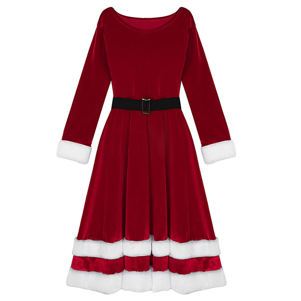 Christmas 1940s Santa Faux Fur Trim Velvet Costumes Dress - Ciclove
