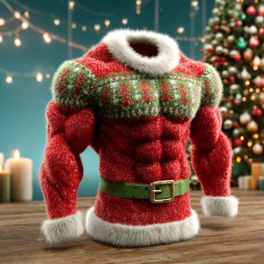 Men's Christmas 3D Digital Printing Simulated Muscle Lines Design Flannel Sweatshirt - Ciclove