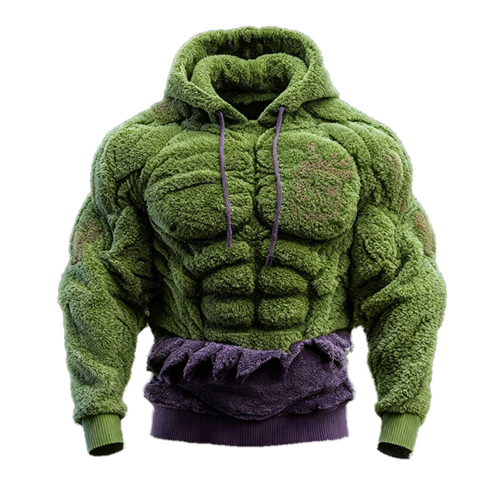 Men's The Hulk 3D Digital Printing Simulated Muscle Lines Design Flannel Sweatshirt - Ciclove