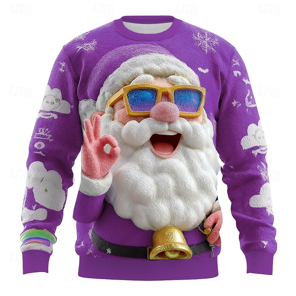 Christmas Men's Santa Claus Cool Party 3D Long Sleeve Sweatshirt - Ciclove