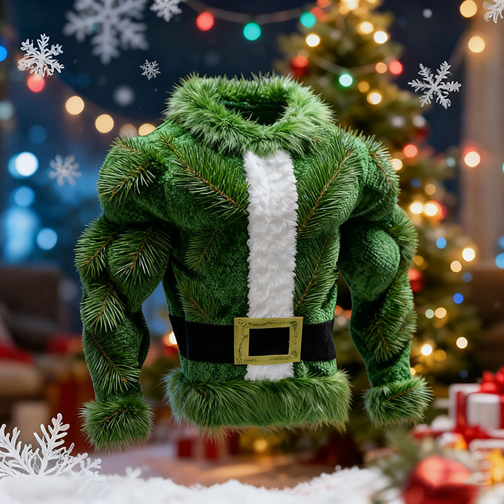 Christmas Tree Men's Simulated Muscle Lines Design 3D Digital Printing Sweatshirt - Ciclove