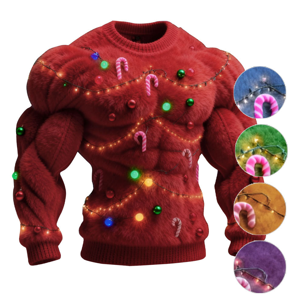Christmas Decorative Lights Men's Simulated Muscle Lines Design 3D Digital Printing Sweatshirt - Ciclove