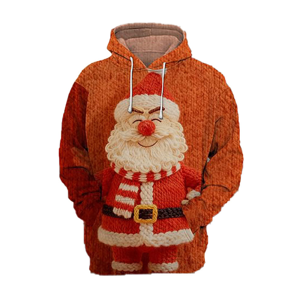 Women's Cute Ugly Christmas Santa Art Drawstring Hoodie - Ciclove