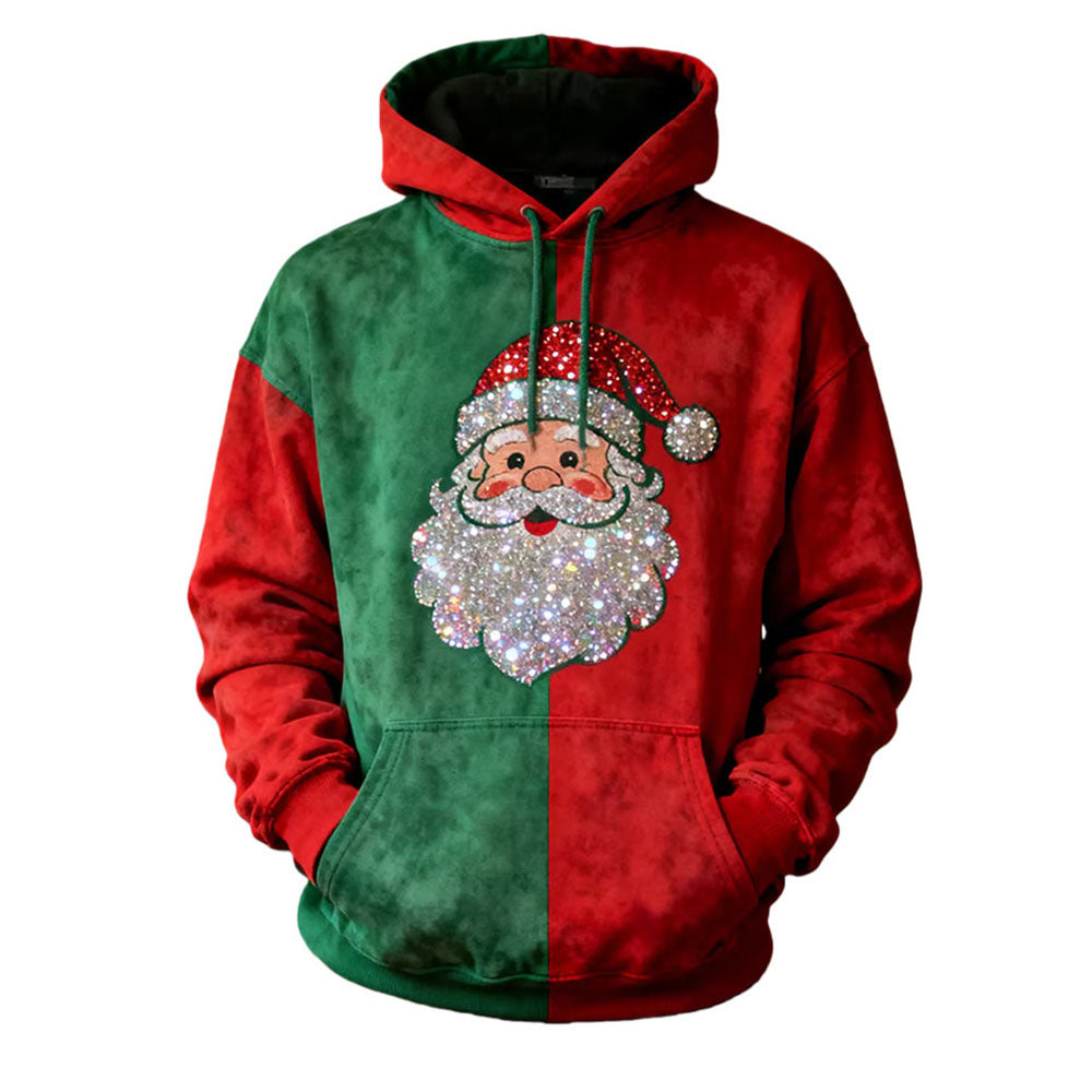 Women's Cute Ugly Christmas Santa Art Drawstring Hoodie - Ciclove