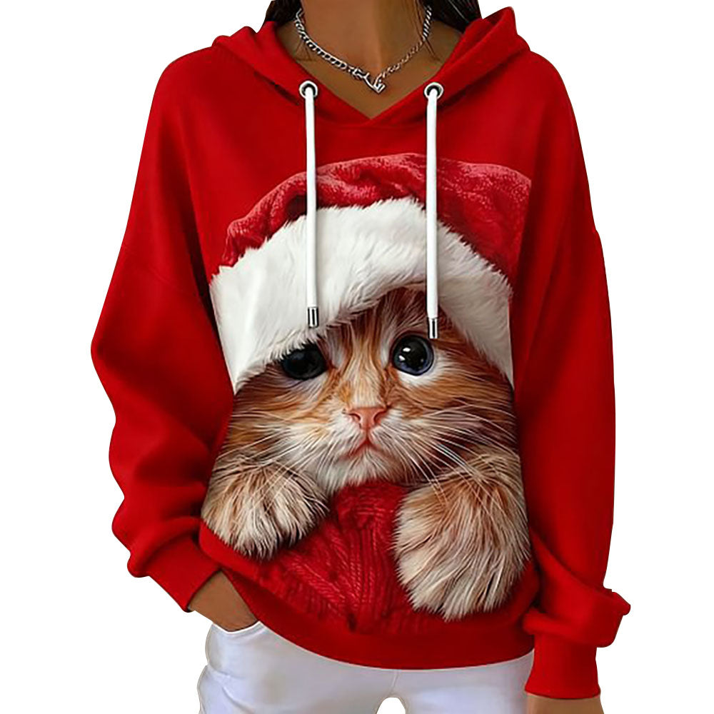Women's Cute Ugly Christmas Santa Art Drawstring Hoodie - Ciclove