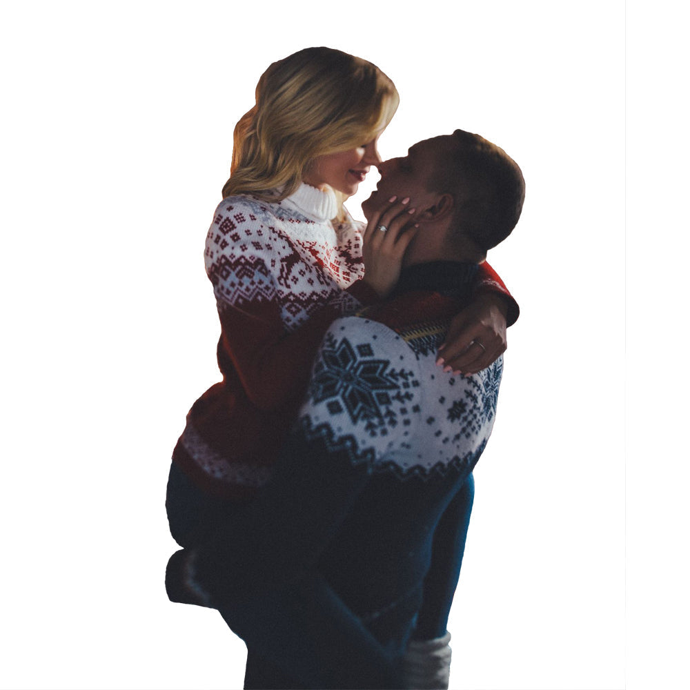 Couple Ugly Christmas Sweaters Loose Long Sleeve Printed Turtleneck Tops - Ciclove