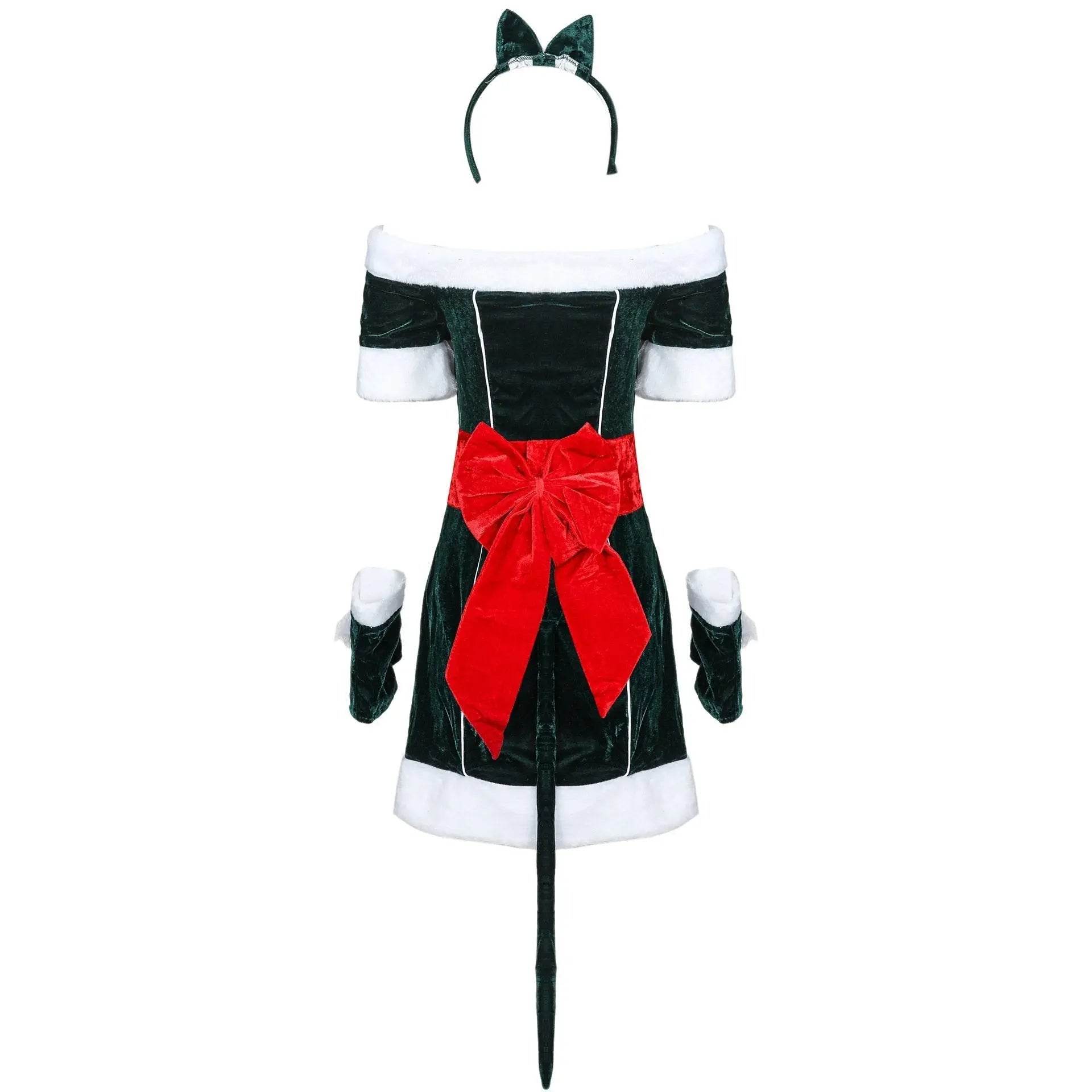 Christmas Off Shoulder Cute Cat Costumes Party Dress - ciclove