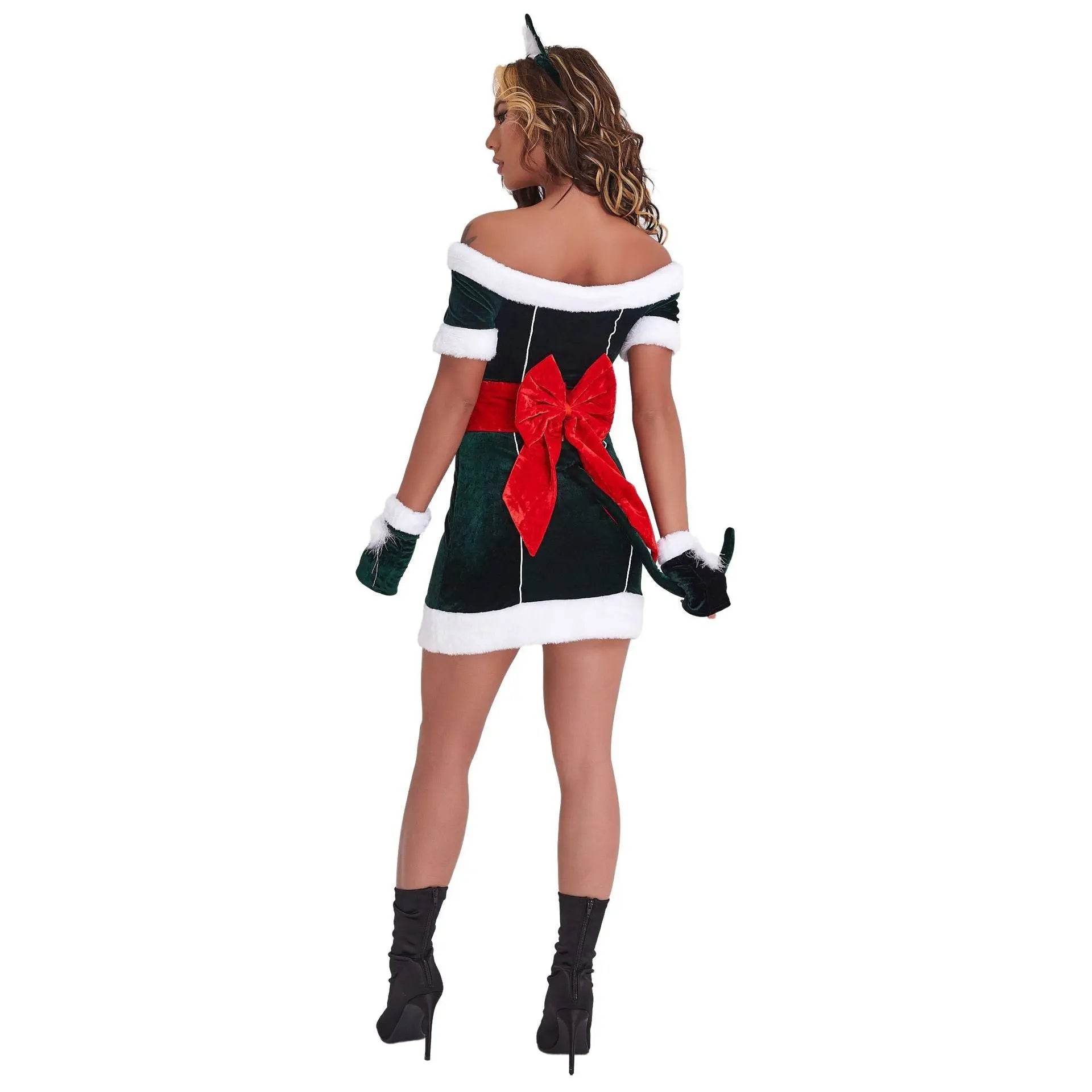 Christmas Off Shoulder Cute Cat Costumes Party Dress - ciclove
