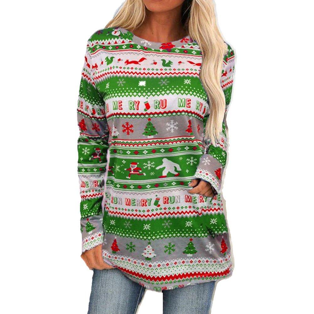 Christmas Sweater Women's Long-sleeved Loose Bottoming Santa Snowman Print Top - Ciclove