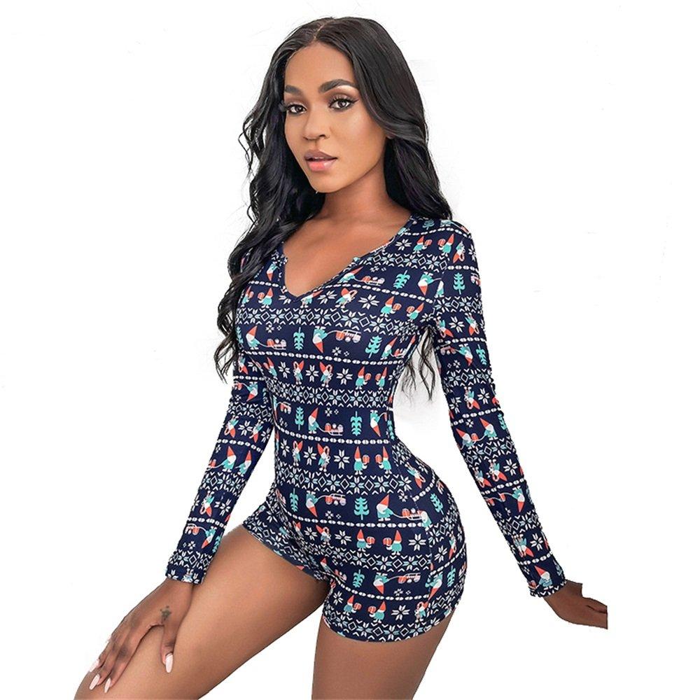 Christmas print jumpsuit long sleeve V-neck jumpsuit women - Ciclove