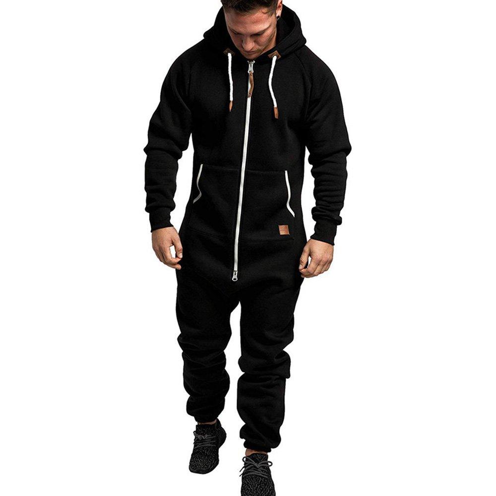 Mens Christmas Hooded Zip jumpsuits onesies One Piece Overalls Tracksuit with Pockets - Ciclove