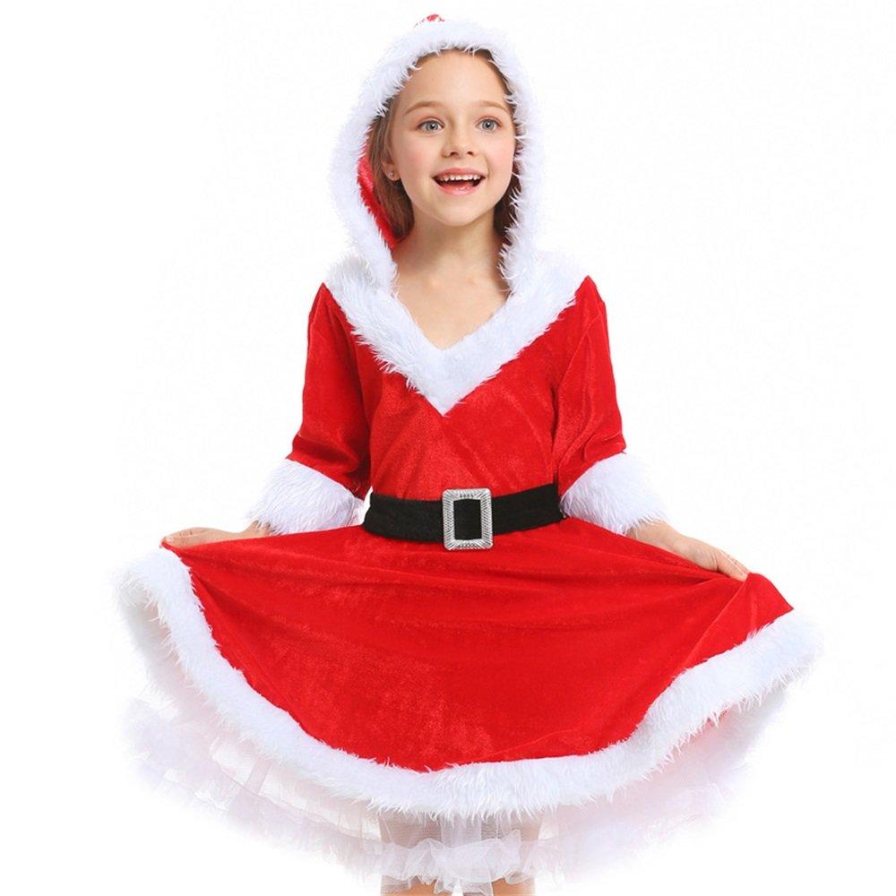 Christmas Costume Cos Red Santa Fluffy Dress Girl - Ciclove