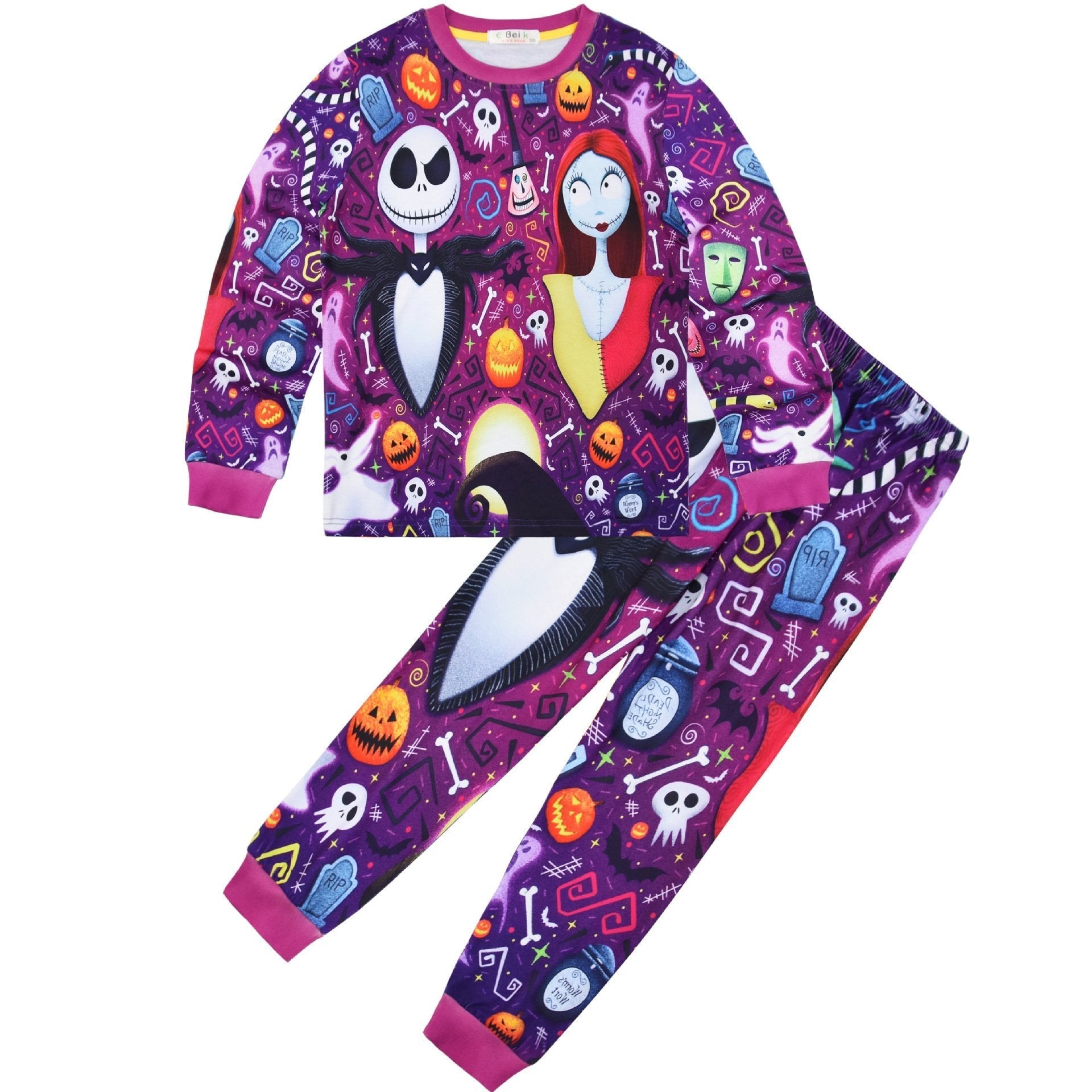 2022 Christmas Pajamas Jack Sally Printed Long Sleeve Set Big Kids - Ciclove