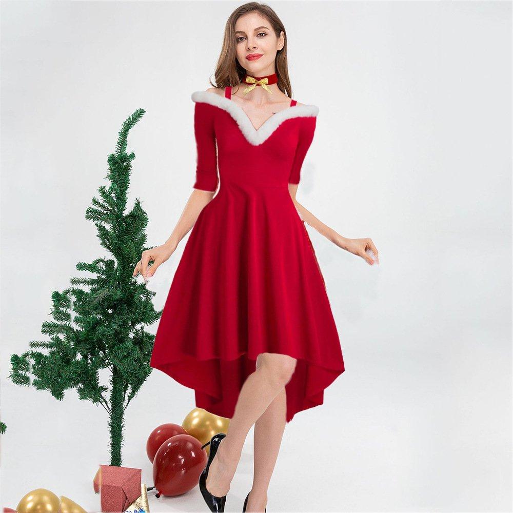 Christmas Costumes Long Sleeve Deep V Strapless Dress - Ciclove