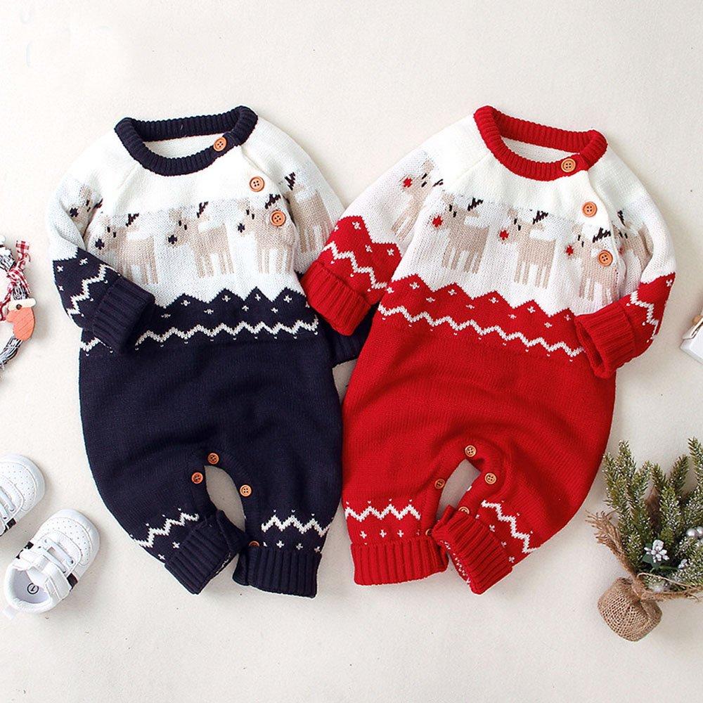 Christmas Outfit Cartoon Christmas Elk Toddler Baby Sweater Jumpsuit - Ciclove