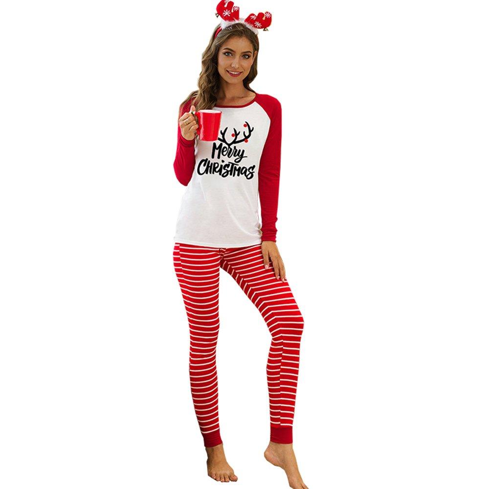 Christmas Women Pajamas Round Neck Letter Printed Sleepwear Suit - Ciclove
