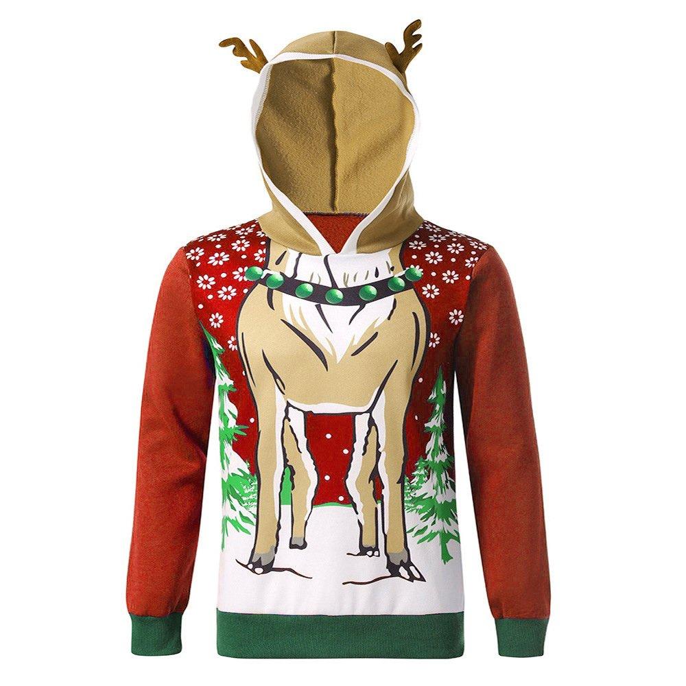 Christmas Costumes Antlers Print Hooded Color Block Top Men - Ciclove
