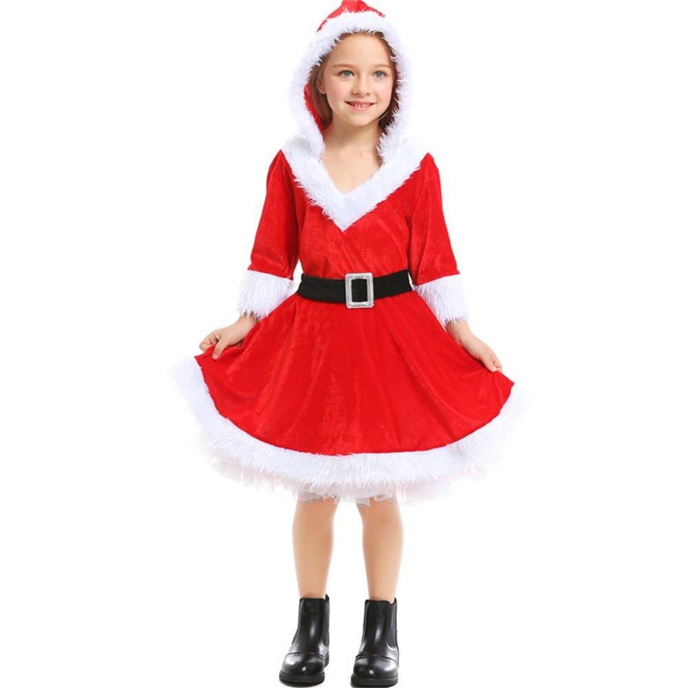 Christmas Costume Cos Red Santa Fluffy Dress Girl - Ciclove