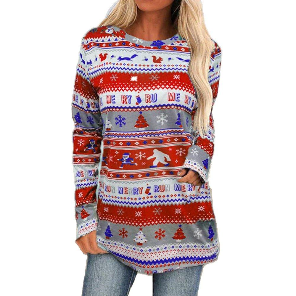 Christmas Sweater Women's Long-sleeved Loose Bottoming Santa Snowman Print Top - Ciclove