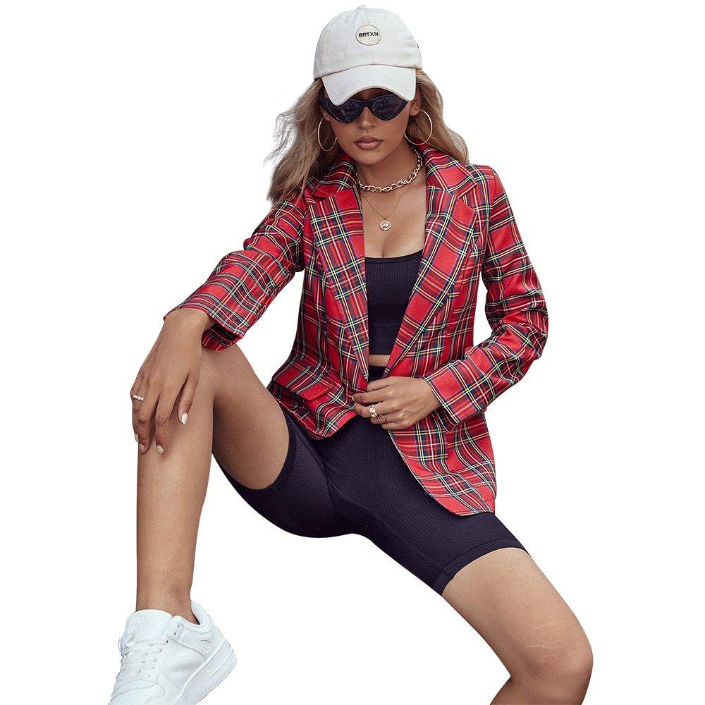 Christmas Top Coat Women's Notched Lapel Plaid - Ciclove