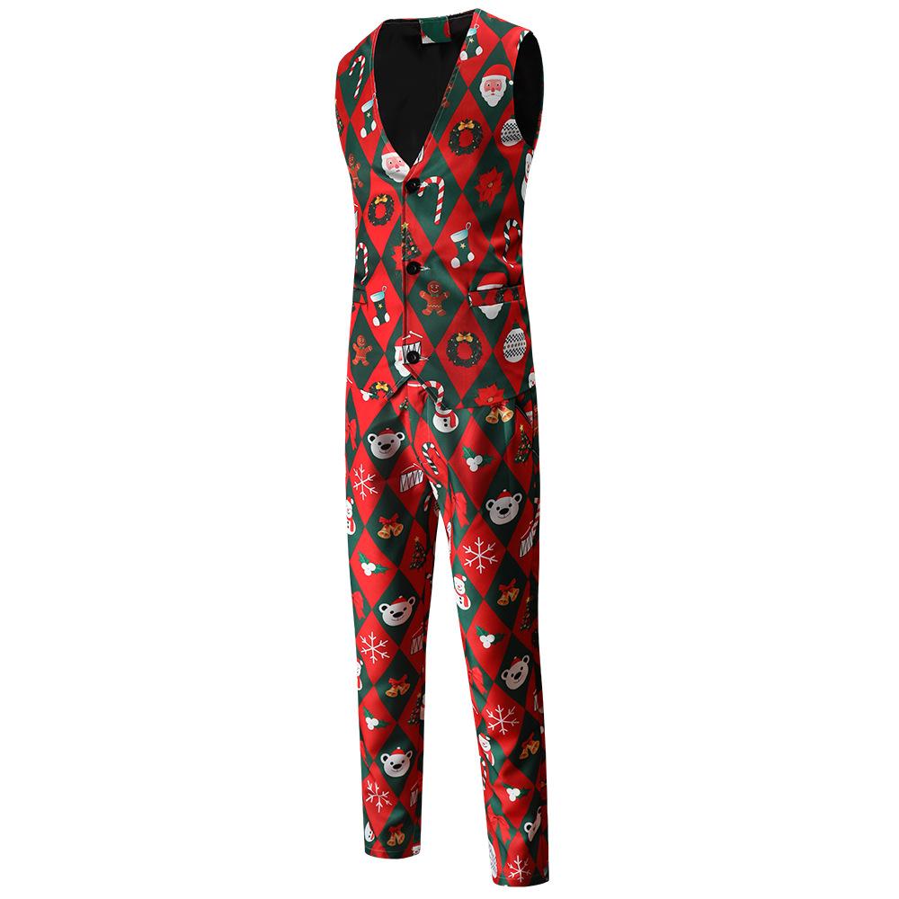 Christmas red men's Blazer suits Santa 3D print trousers with vest - Ciclove