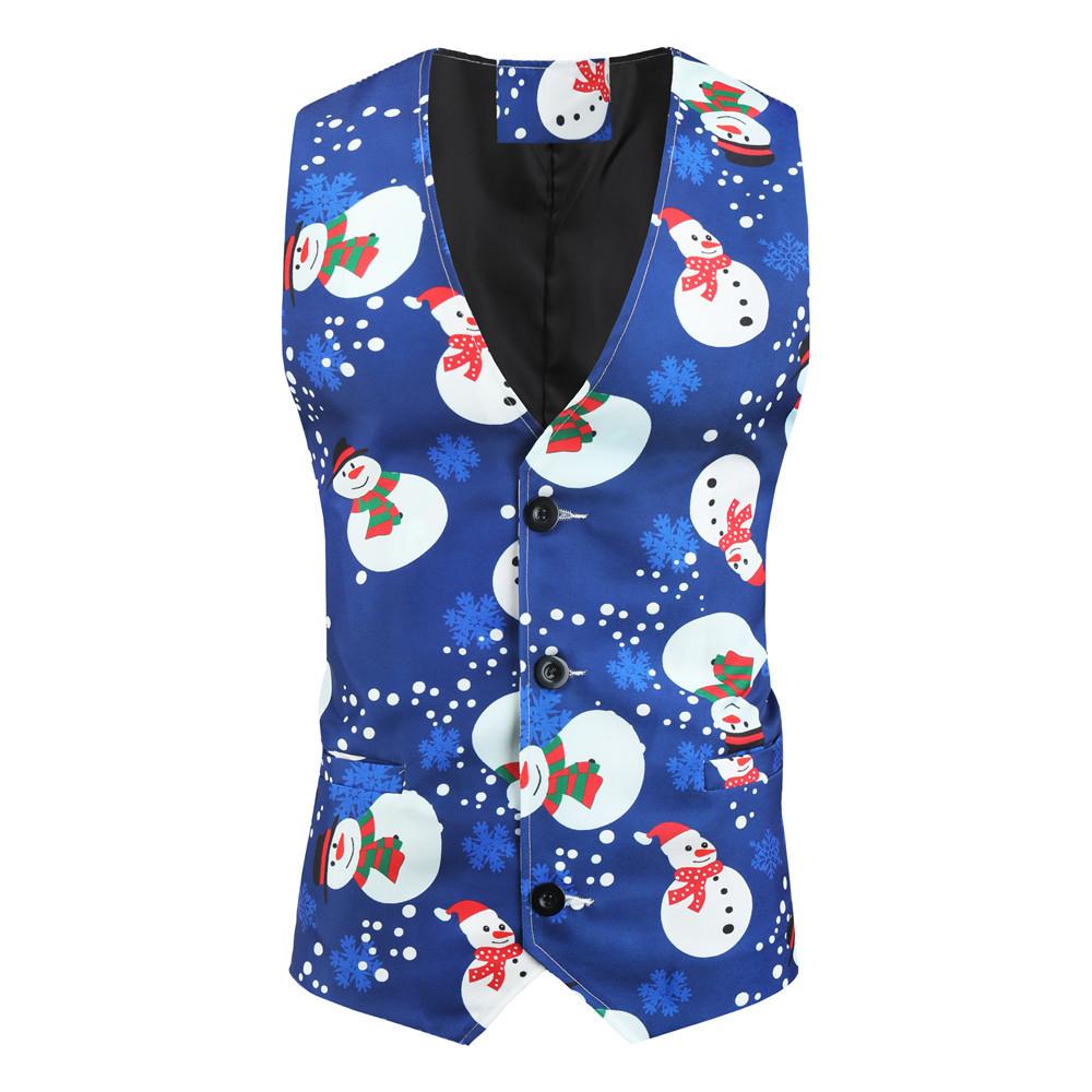 Christmas blue men's Blazer suits Santa 3D print trousers with vest - Ciclove