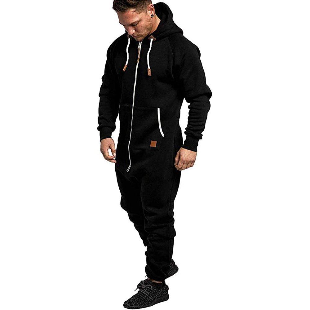 Mens Christmas Hooded Zip jumpsuits onesies One Piece Overalls Tracksuit with Pockets - Ciclove
