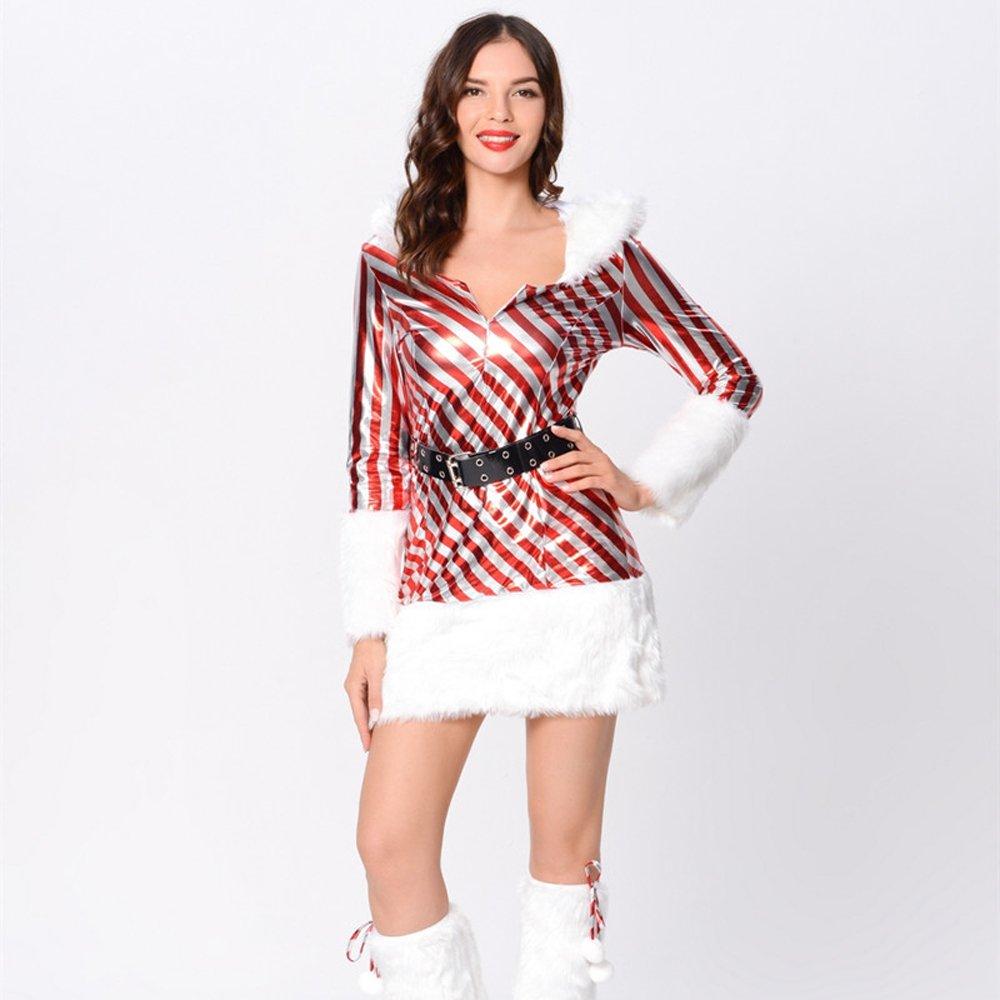 Christmas Costumes Red and White Striped Christmas Snowman Party Skirt Suit - Ciclove