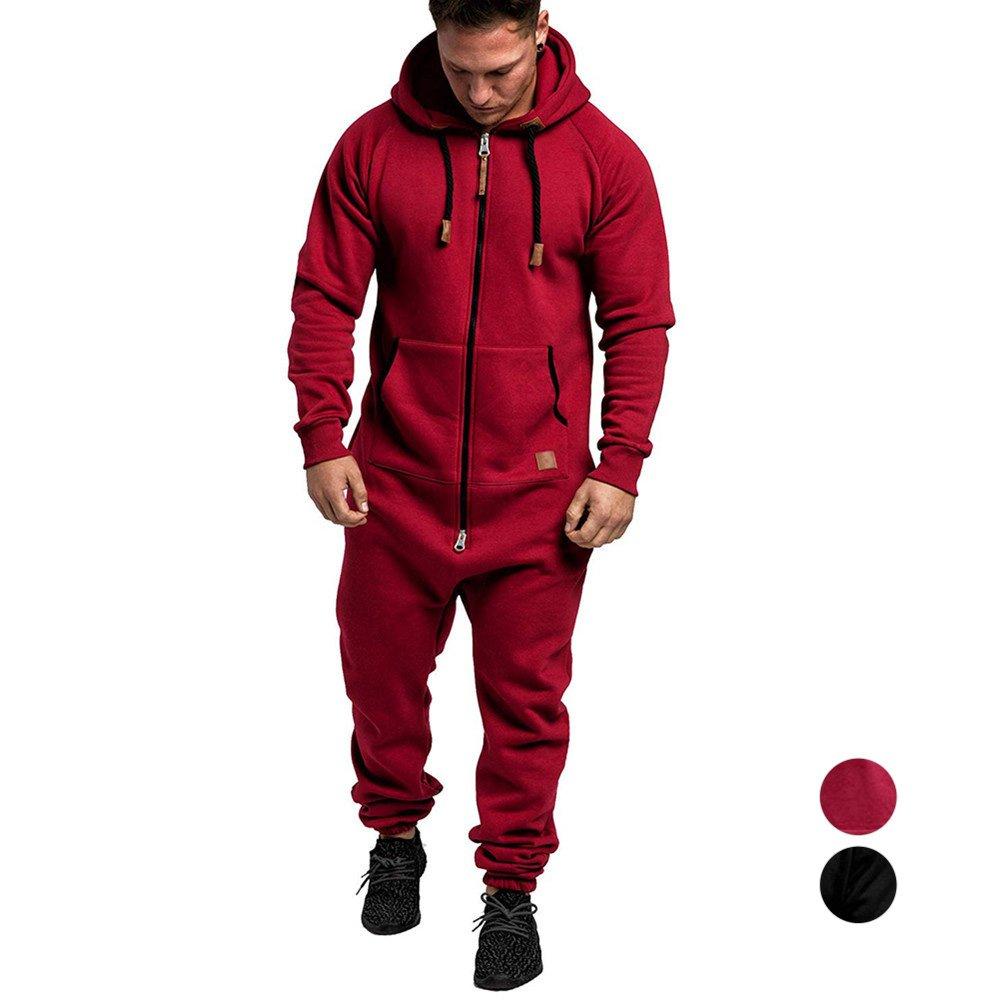Mens Christmas Hooded Zip jumpsuits onesies One Piece Overalls Tracksuit with Pockets - Ciclove