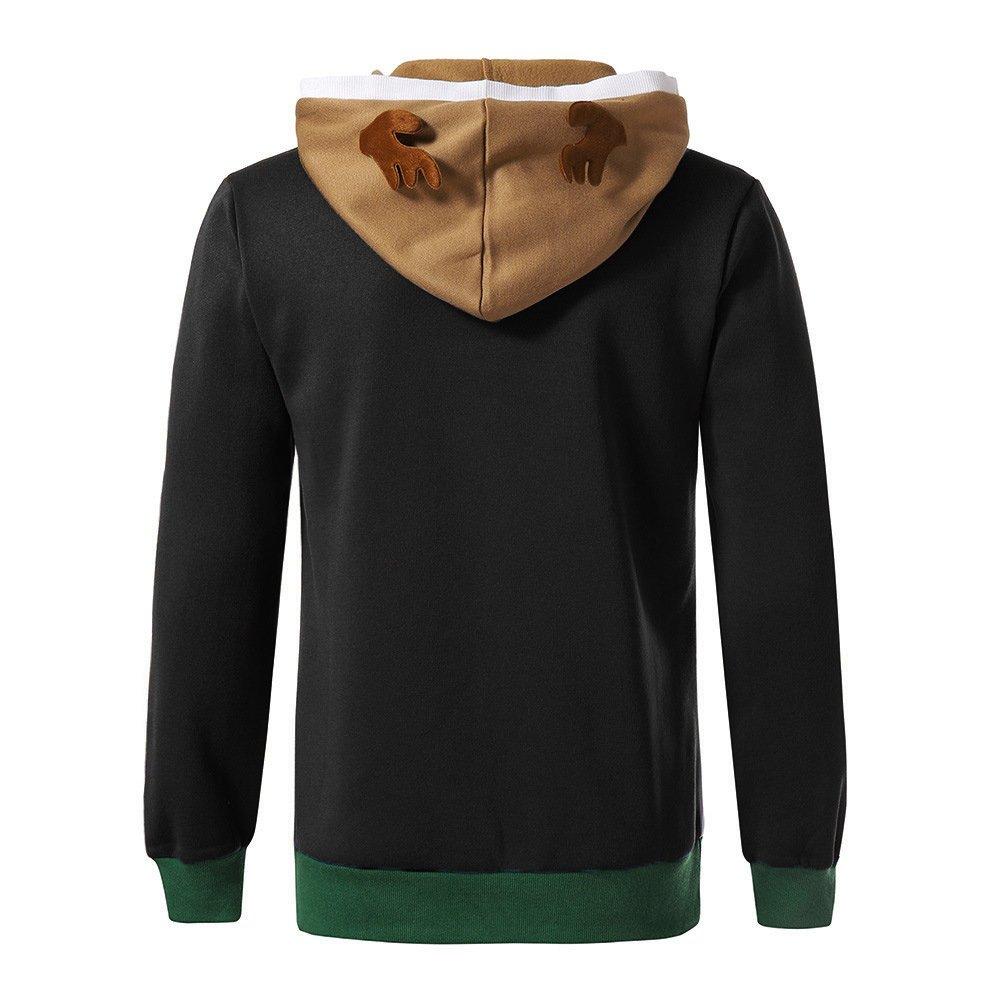Christmas Costumes Antlers Print Hooded Color Block Top Men - Ciclove