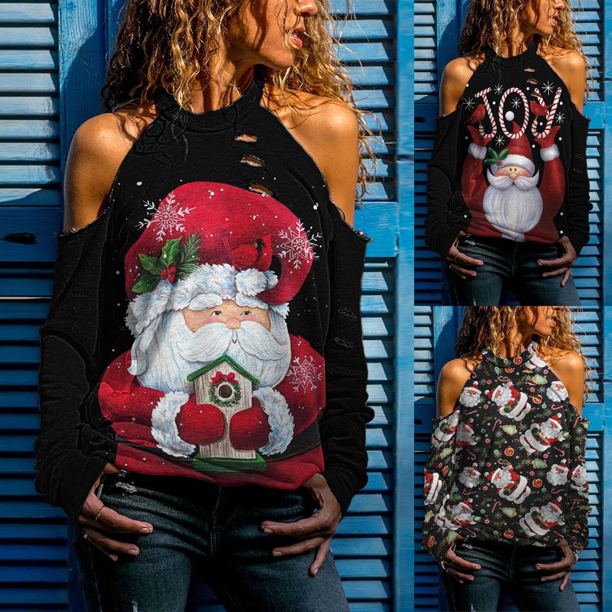 Christmas Top Dress Women Sexy Off Shoulder Long Sleeve Top - Ciclove