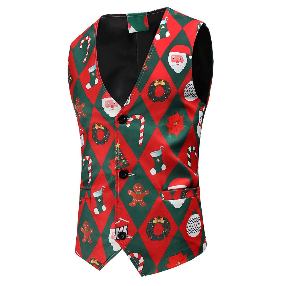 Christmas red men's Blazer suits Santa 3D print trousers with vest - Ciclove