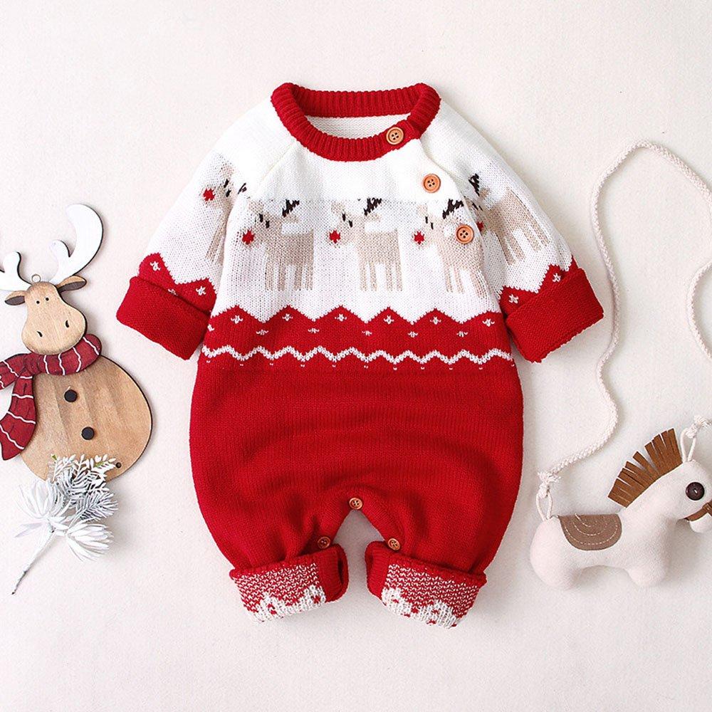 Christmas Outfit Cartoon Christmas Elk Toddler Baby Sweater Jumpsuit - Ciclove