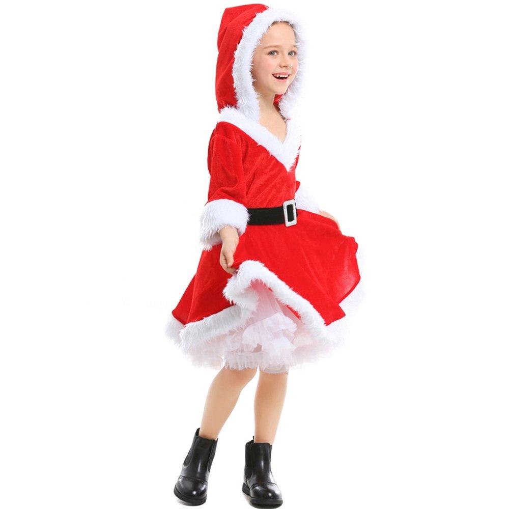 Christmas Costume Cos Red Santa Fluffy Dress Girl - Ciclove