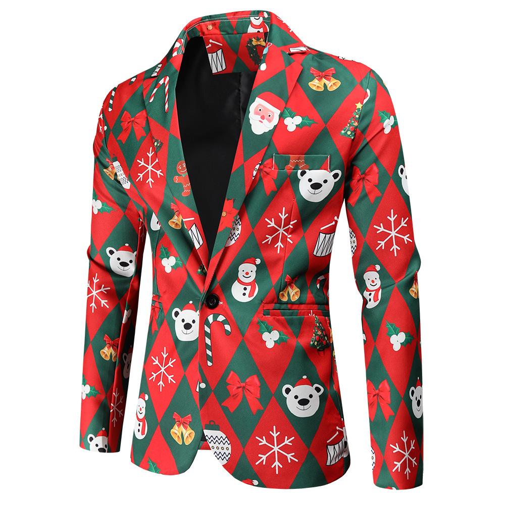 Christmas red men's Blazer suits Santa 3D print trousers with vest - Ciclove
