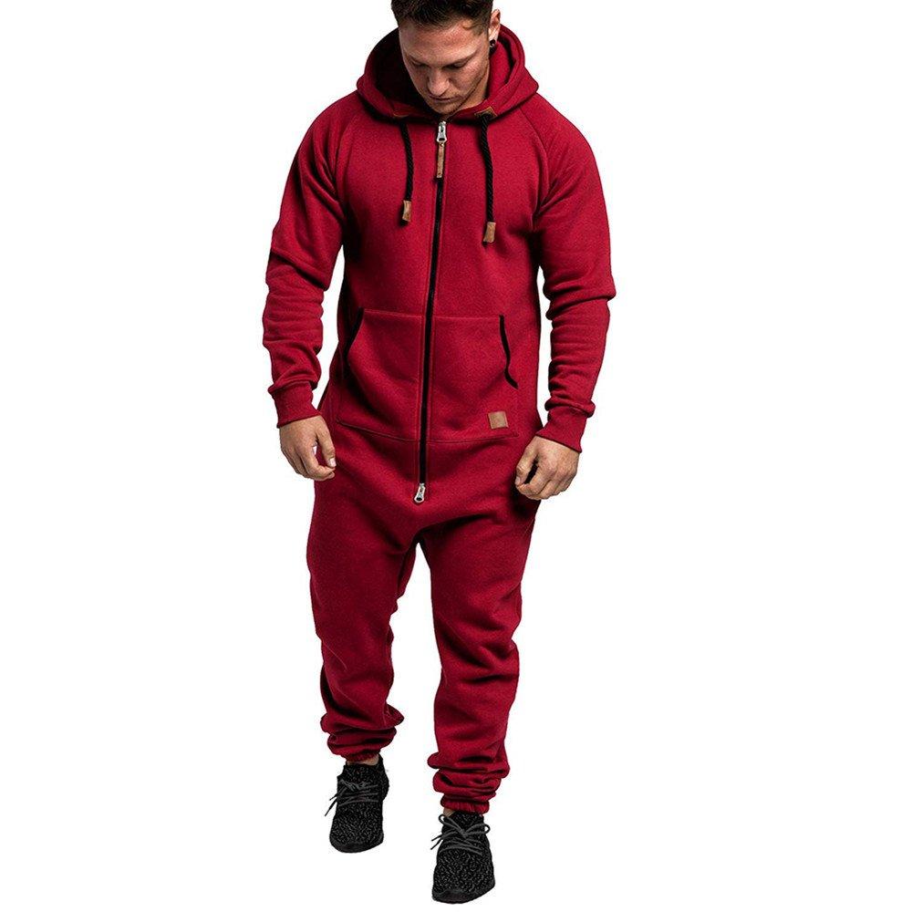 Mens Christmas Hooded Zip jumpsuits onesies One Piece Overalls Tracksuit with Pockets - Ciclove