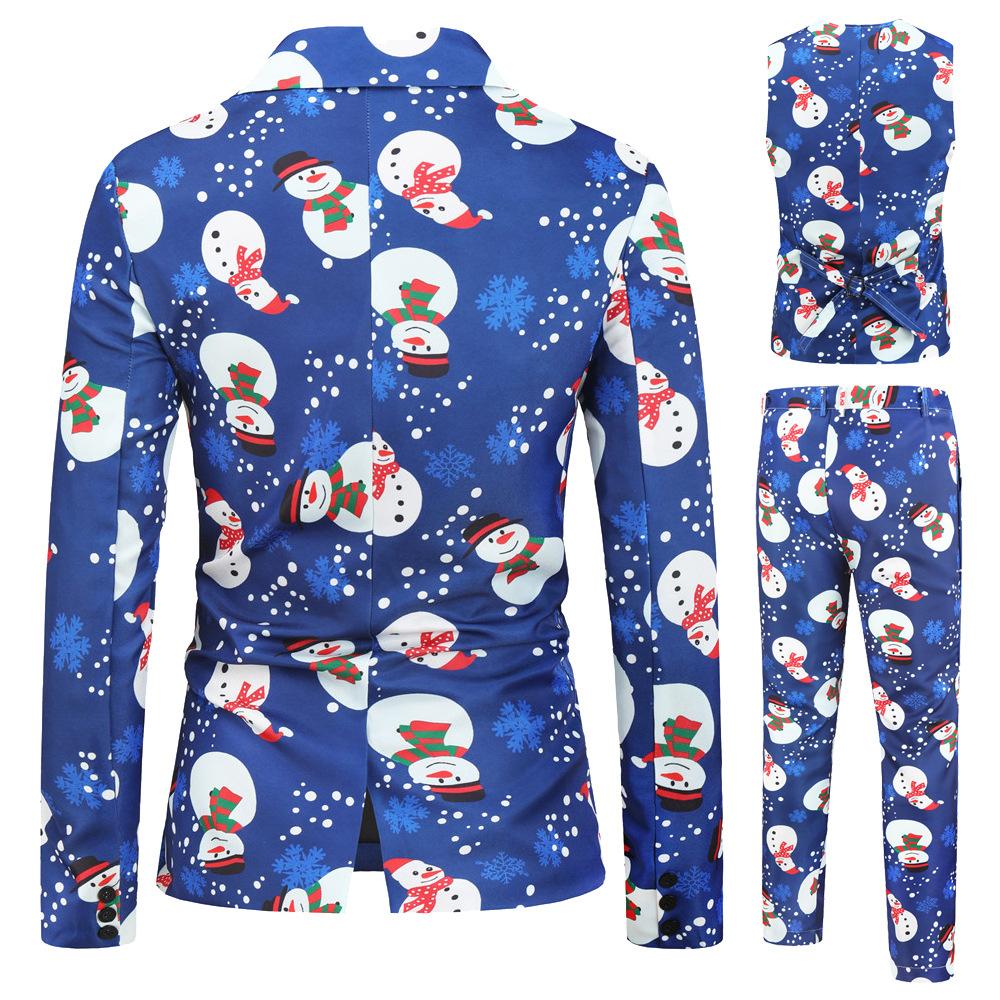 Christmas blue men's Blazer suits Santa 3D print trousers with vest - Ciclove