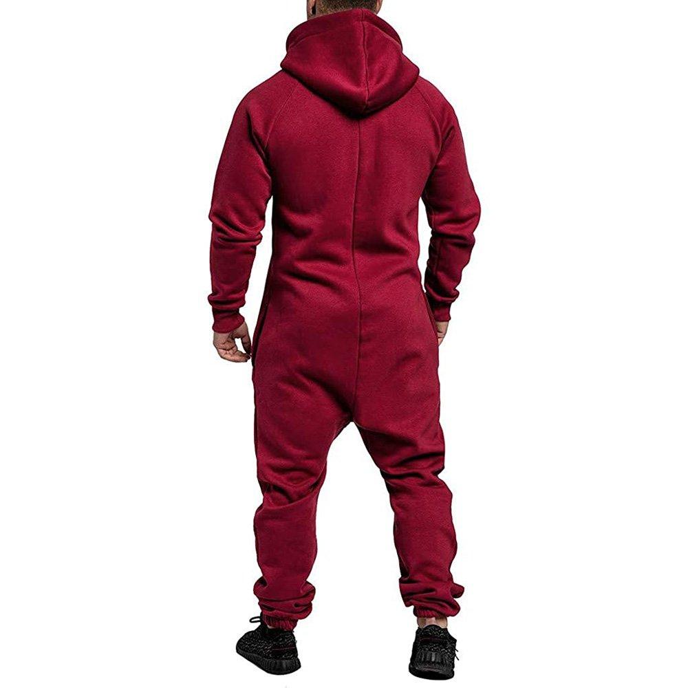 Mens Christmas Hooded Zip jumpsuits onesies One Piece Overalls Tracksuit with Pockets - Ciclove