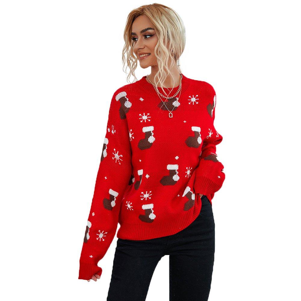 Christmas Women's Top Loose Knit Sweater for Outer Wear - Ciclove