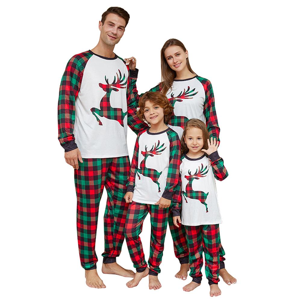 Elk Plaid Print Christmas Family Couples Matching Pajamas Party Sets - ciclove