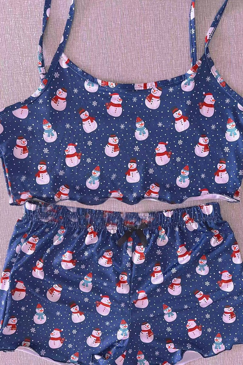 Cute Prints Cozy Christmas Winter Night Cami Sleepwear Lingerie Set