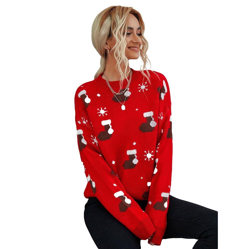 Christmas Women's Top Loose Knit Sweater for Outer Wear - Ciclove