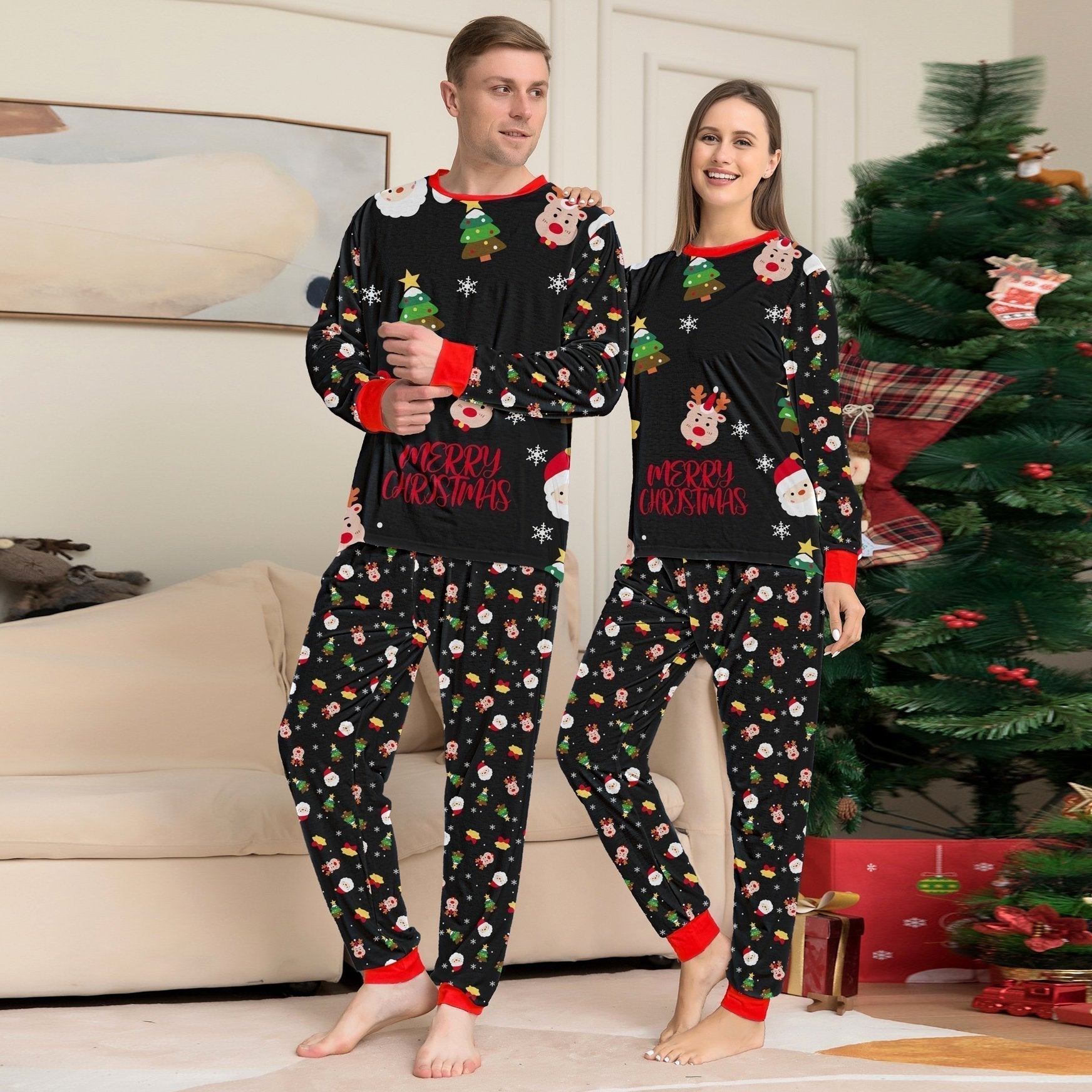 All-over Floral Print Long Sleeves Christmas Family Couples Matching Pajamas Party Sets - ciclove