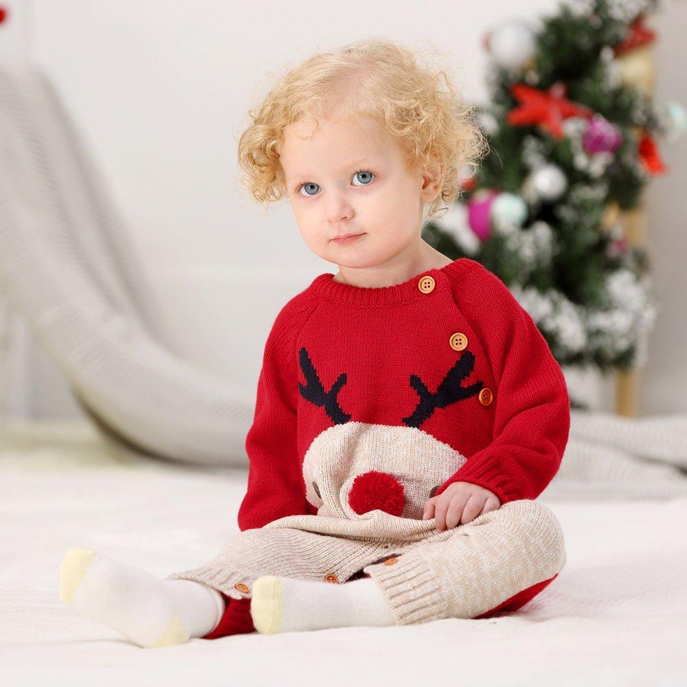 Christmas Outfit Knitted Reindeer Dark Blue Toddler Baby Sweater Jumpsuit - Ciclove