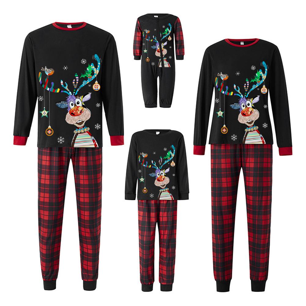 Black Lucky Elk Christmas Family Couples Matching Pajamas Party Sets - ciclove