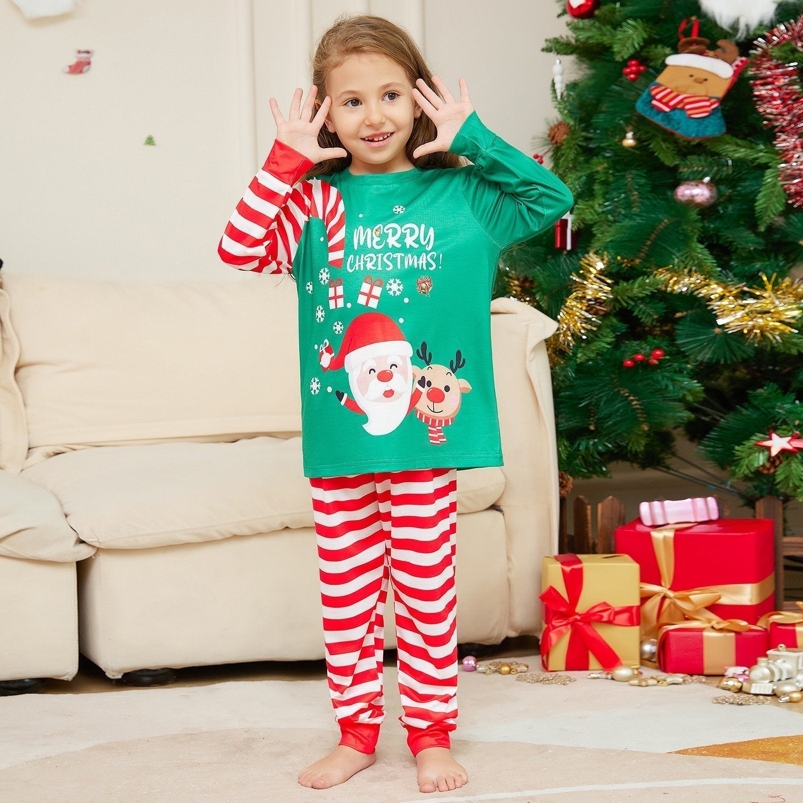 Green Santa Letter Print Christmas Family Couples Matching Pajamas Party Sets - ciclove