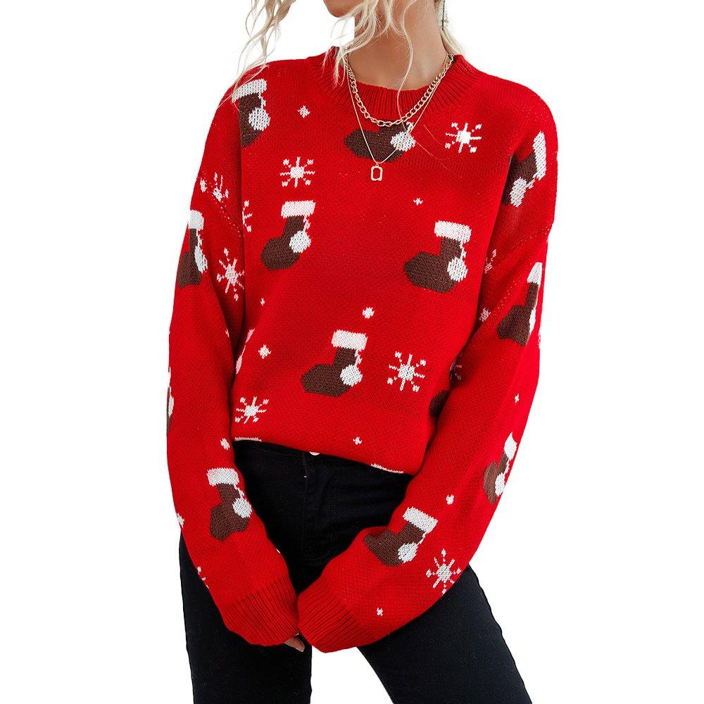 Christmas Women's Top Loose Knit Sweater for Outer Wear - Ciclove