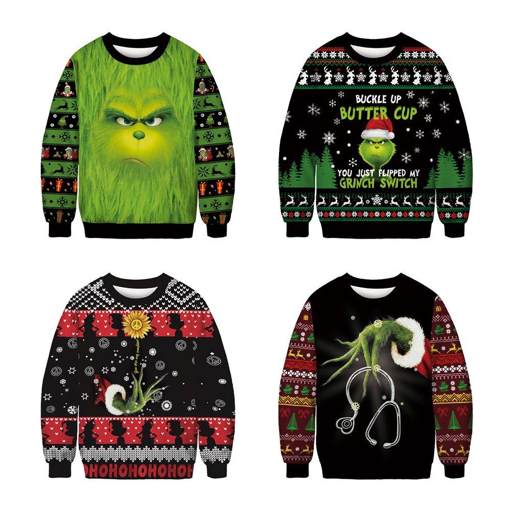 Grinch Cosplay Christmas Costume Printed Bottoming Crew Neck Top for Adult - Ciclove