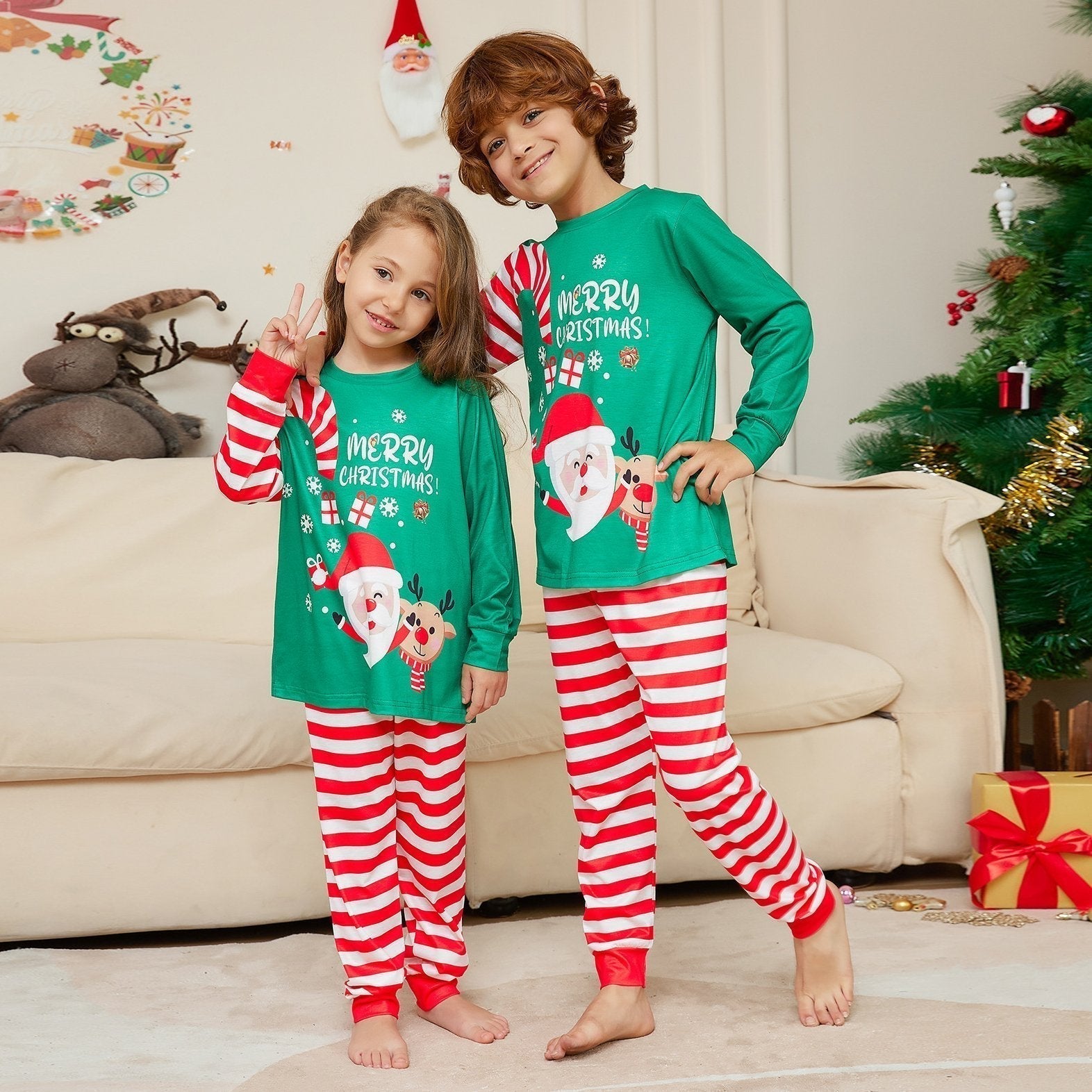 Green Santa Letter Print Christmas Family Couples Matching Pajamas Party Sets - ciclove