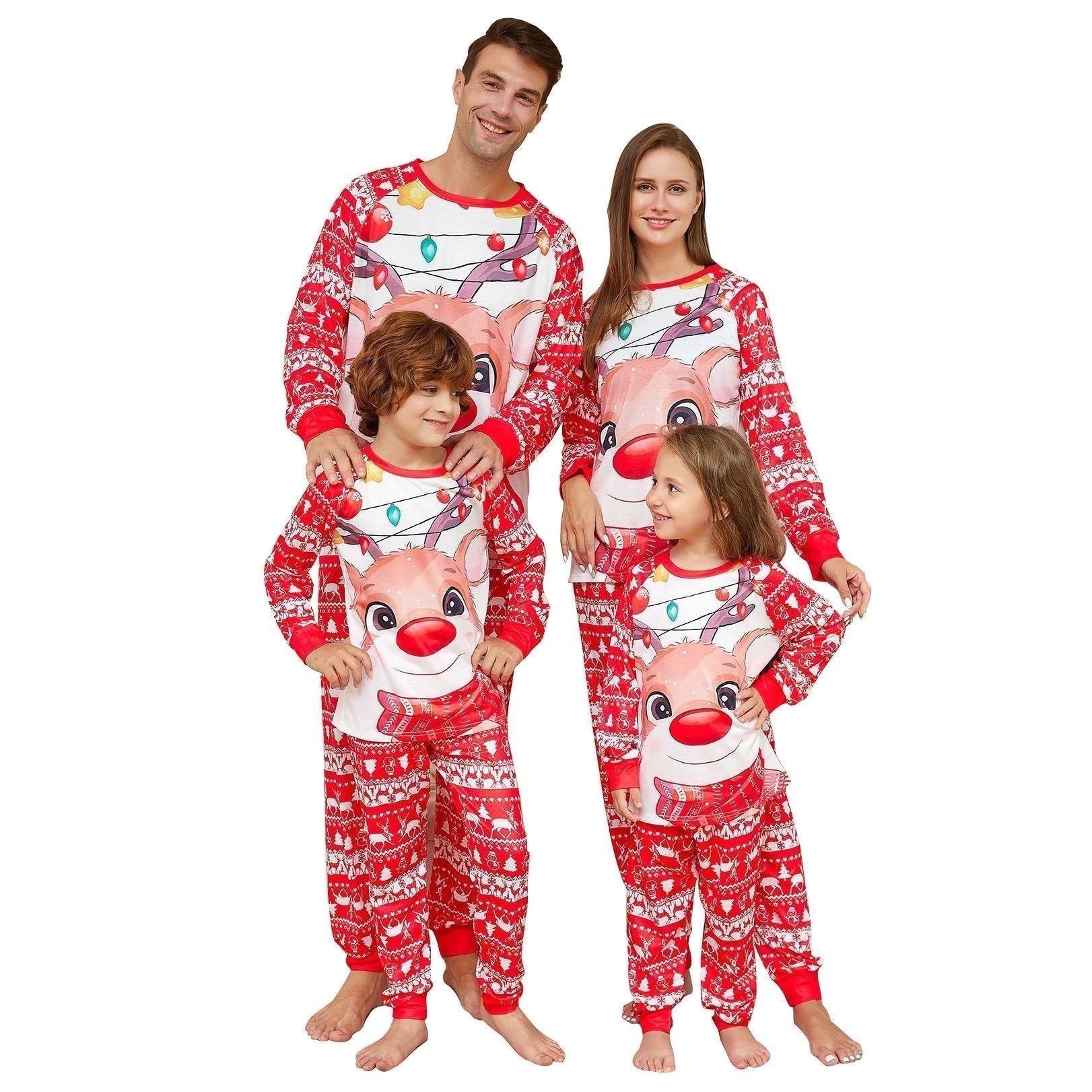 Deer Print Round Neck Christmas Family Couples Matching Pajamas Party Sets - ciclove